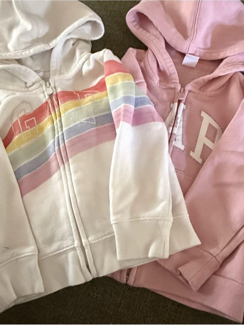GAP Girls White Zip Hoodie with Pastel Rainbow Stripes